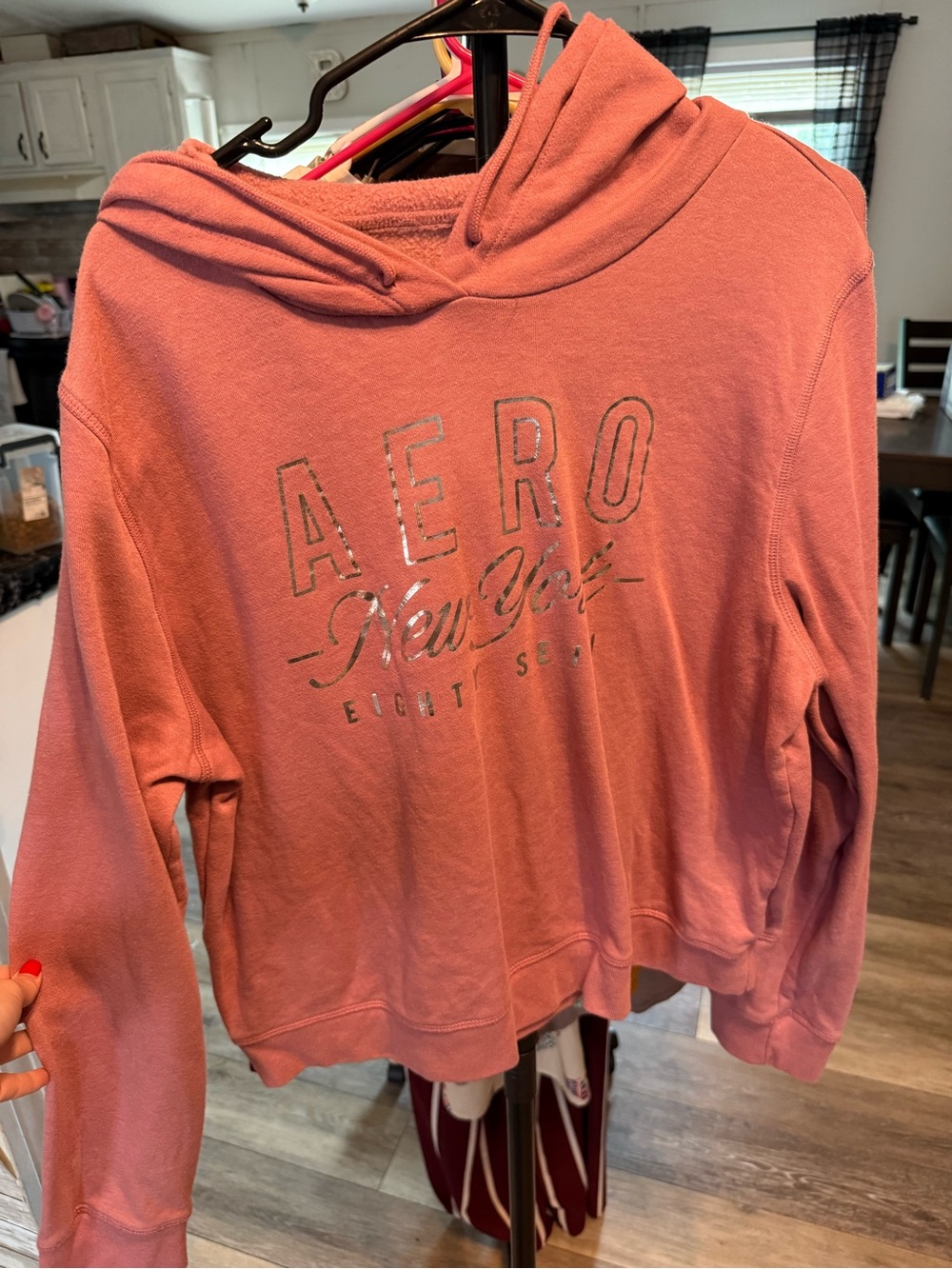 Aeropostale Dusty Pink Cropped Hoodie with Metallic Logo